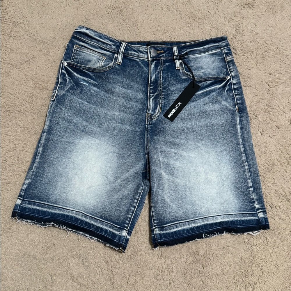 Zara Blue Jean Shorts with Frayed Hem and Vintage Wash